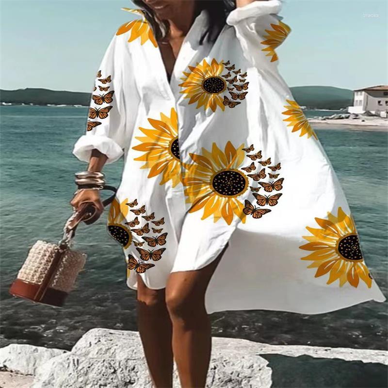 

Casual Dresses Women' 2023 Summer Leopard Chain Print Buttoned Pocket Design Turn-Down Collar Daily Shirt Dress Wholesale