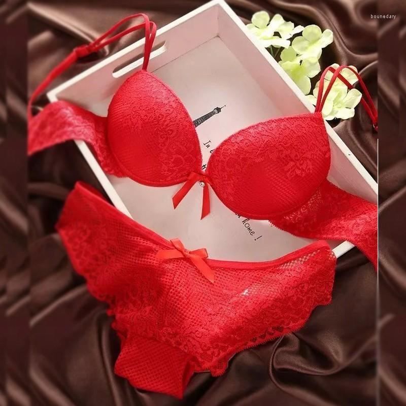 

Bras Sets Artdewred 2023 Female Lingerie Sexy Lace Red Gather Push Up Women Underwear Bra Set Girl Transparent And Panty, Beige