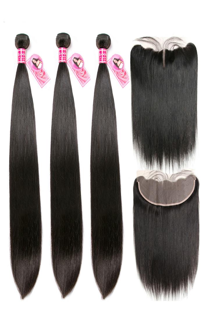 

Straight Human Hair Bundles With Frontal Brazilian Remy Hair 3Bundles With 13x4 Ear to Ear Closure 830quot Middle Ratio For Wom7506918, Natural color