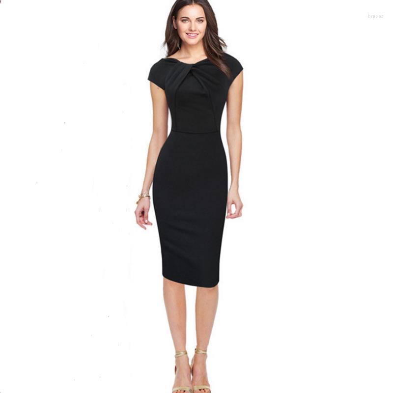 

Casual Dresses Summer Dress Women Solid Slim Short Sleeve Office Business Elegant Sheath Party Vestidos, Black