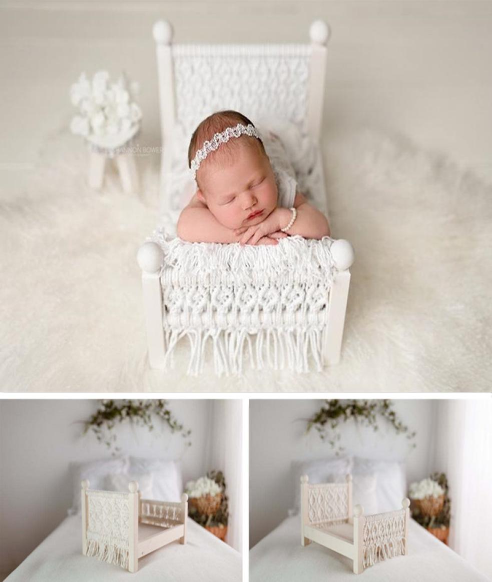 

Newborn Pography Props Furniture Vintage Handwoven Tassel Bed Screen Baby Boy Girl Po Props For Po Shoot Accessories LJ24937348