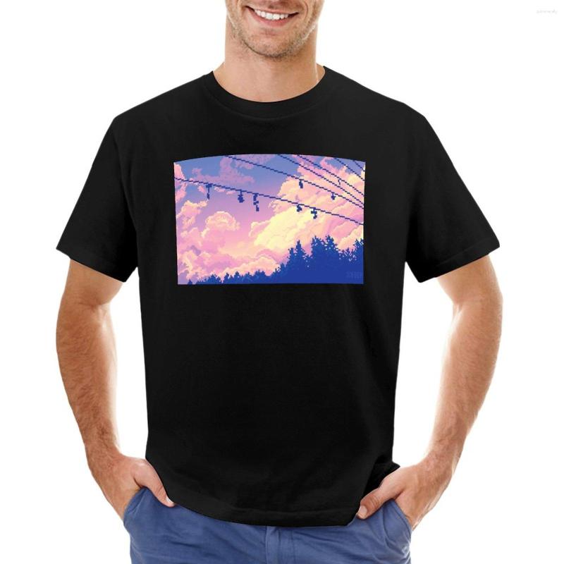 

Men' Polos Sunset Cloudscape Pixel Art T-Shirt Sports Fan T-shirts Anime Men, Blue