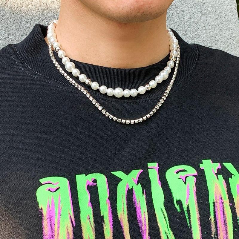 

Choker 2Pcs/Set Punk Vintage Imitation Pearl Rhinestone Claw Chain Necklace Goth Adjustable Grunge Jewelry Steampunk Men