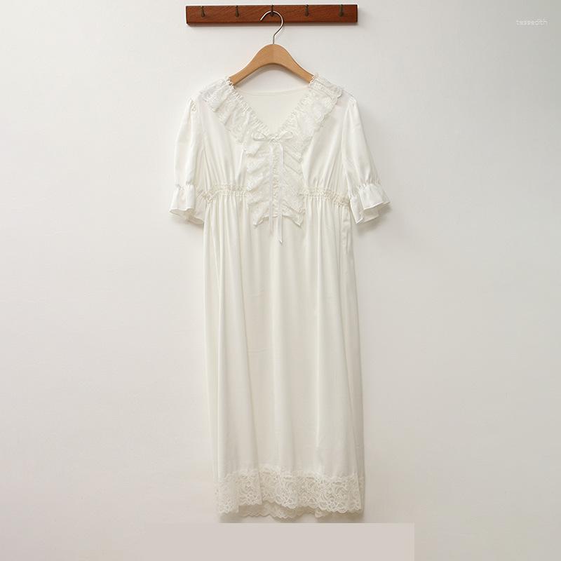 

Women's Sleepwear Summer Women Lace Sweet Cute Silk Satin Dress Lady Comfort Sleepdress Female Loose Casual Nightdress Homedress, White