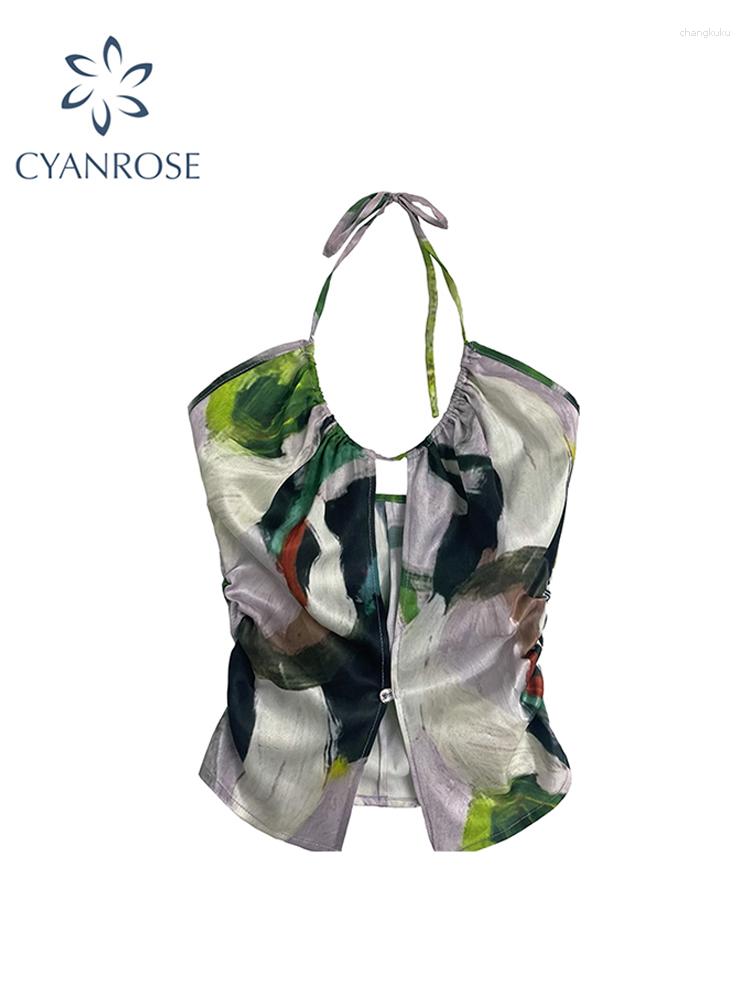 

Women' Tanks Summer Graphic Print Top Sleeveless Halter Neck Crop Off Shoulder Camisole Fashion Vintage Cute Y2k Vest 2023, Picture color