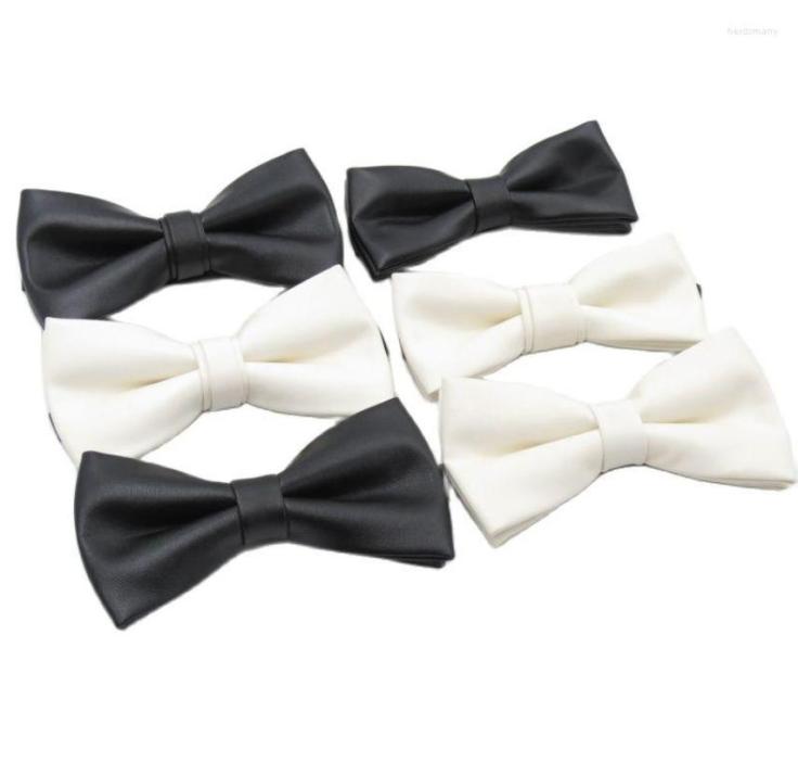 

Bow Ties Men39s Unique Leather Material Single Color Tie Black Fashion Bowties Milky White Narrow Bowknot3878034