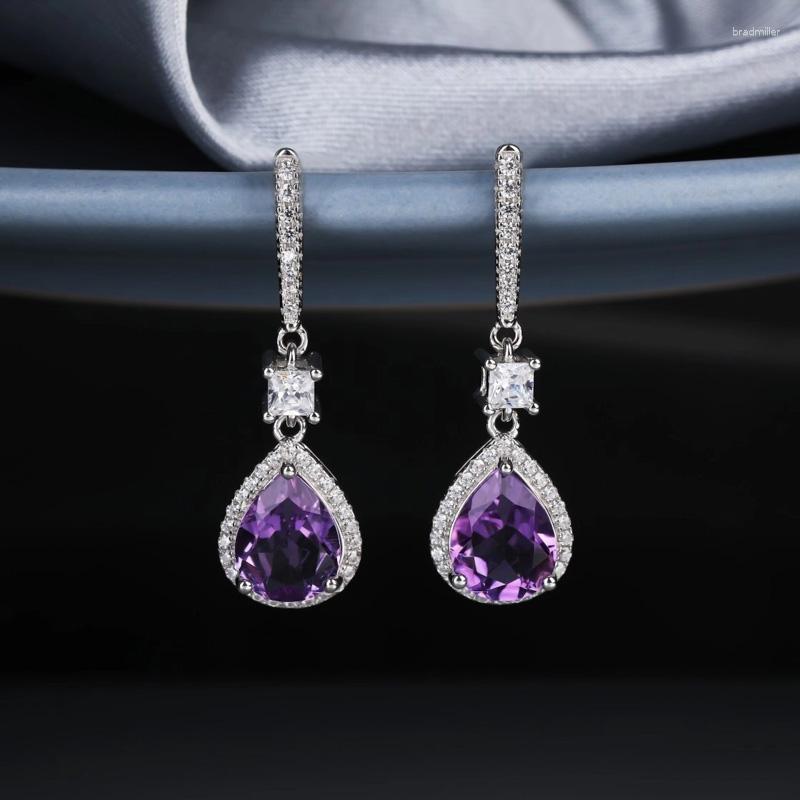 

Stud Earrings CSJ Natural Amethyst Sterling 925 Silver Blue Topaz Citrine For Women Party Birthday JewelryGift