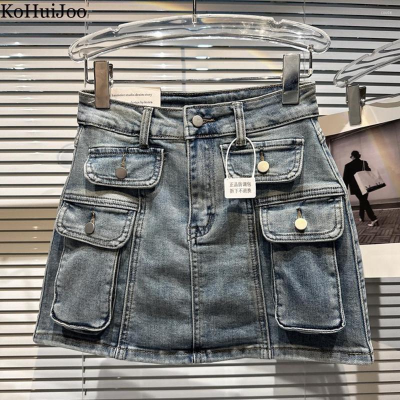 

Skirts Cargo Denim Women Slim High Waist Pockets Summer Fashion Trend Mini Jeans Skirt Ladies Street A-line, Black