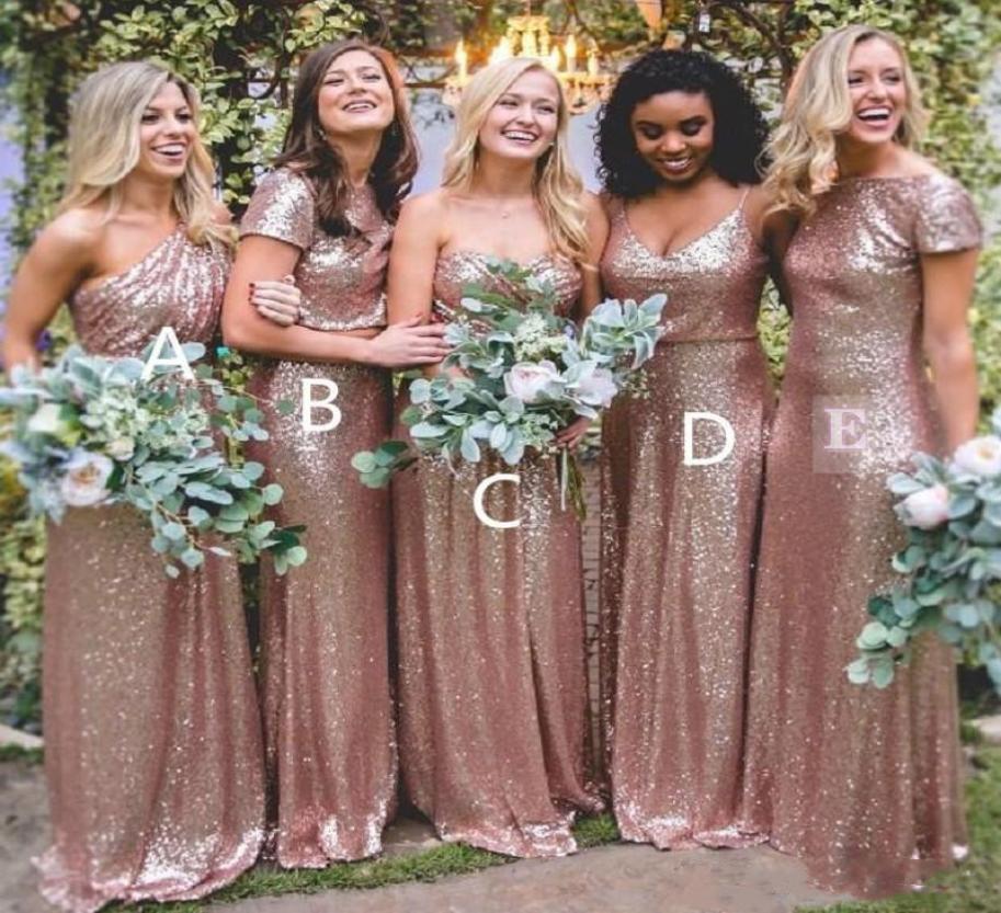 

Bridesmaid Dresses Simple Designs Bling Rose Gold Sequined Dress Long Sexy Floor Length Boho Plus Size Custom Made8431704