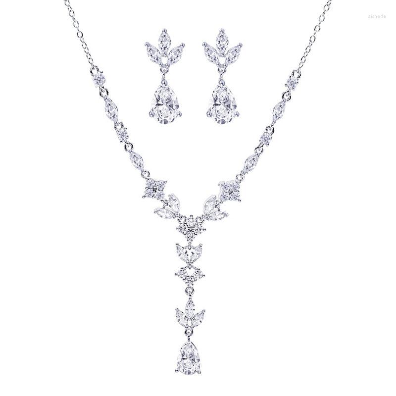 

Necklace Earrings Set Zircon Earring Fashion Joker Wedding Bridal Party Jewelry Dress Up, Picture shown
