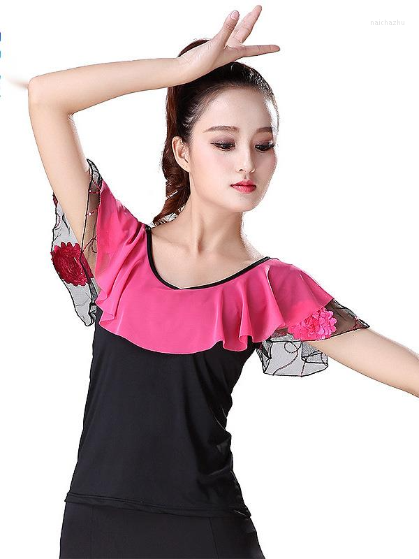 

Stage Wear Ballroom Dance Costume Blouses Ladies Modern Standard Tops Latin Flamenco Tango Waltz Salsa Dancewear, Sapphire blue