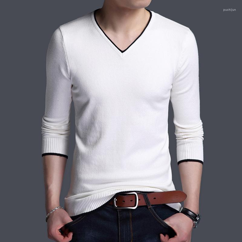 

Men's Sweaters Men V Neck Streetwear Solid Basic Top Casual Loose Male Spring And Autumn Pullovers Fashion Slim Fit Long Sleeve Q399, White