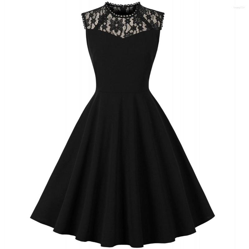 

Casual Dresses S-2XL Women Robe Pin Up Dress Retro 2023 Vintage 50s 60s Rockabilly Lace Swing Summer Female Elegant Tunic Vestido, Black