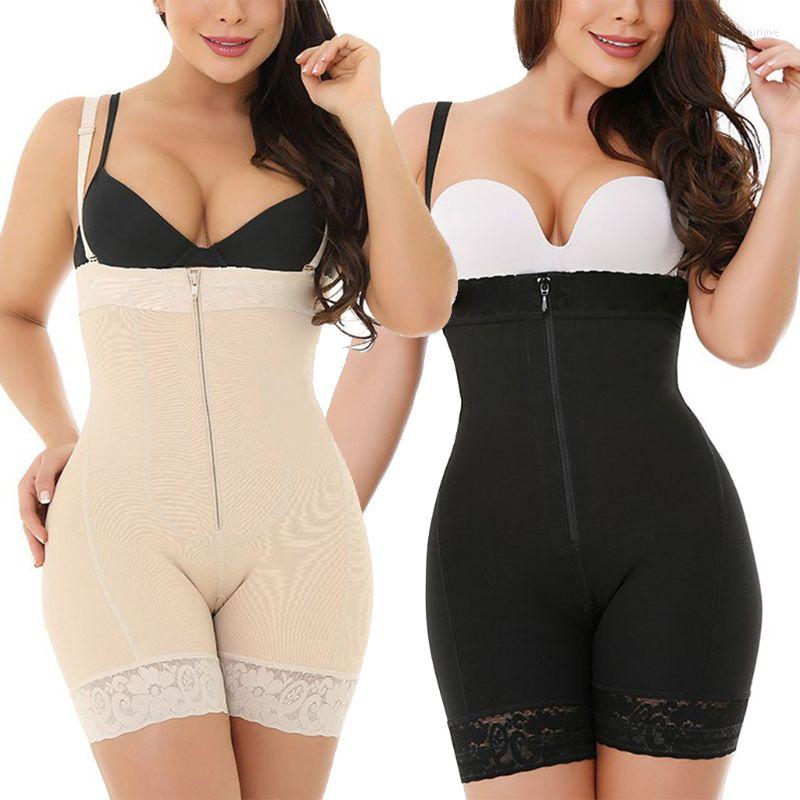 

Women' Shapers Womens Seamless Open Bust Shapewear Zipper Waist Bodysuit Lace Trim Body Shaper, Black
