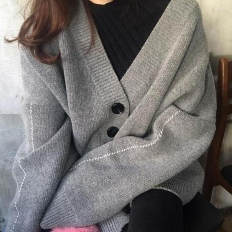 

Women's Knits Knitwears Winter Solid Color Sweater Loose Big Yards Of Temperament Cardigan Female V-neck Long, Gray