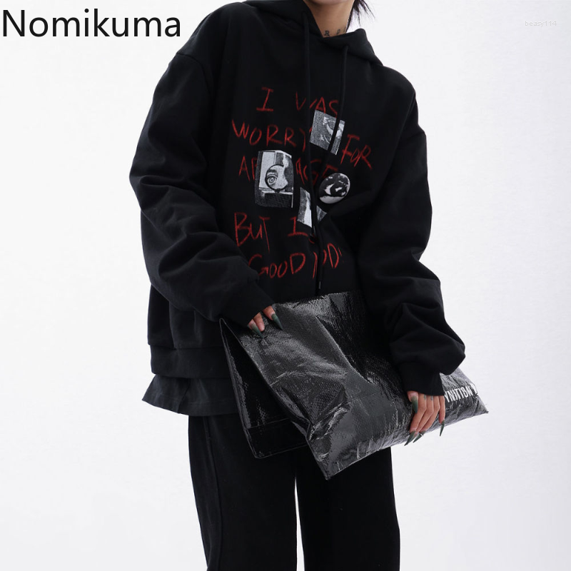 

Women's Hoodies Nomikuma Women Spring Autumn Letter Print Warm Loose Sudadera Vintage Elegant Fashion Harajuku Casual Y2k Streetwear, Photo color