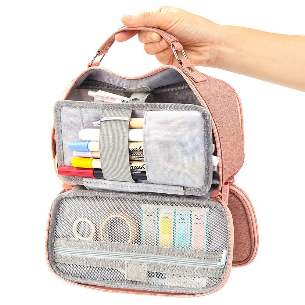 

Bags Big Capacity Pencil Case Stationery Storage Large Handheld Pen Pouch Bag Multiple Compartment Double Zipper Cosmetic Portable Hi