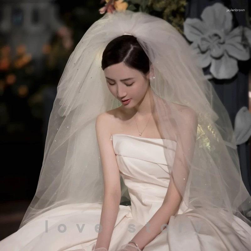 

Headpieces Veil Bride Main Wedding Dress 2023 Multi-layer Drilling Fluffy Yarn Long Tail Headdress