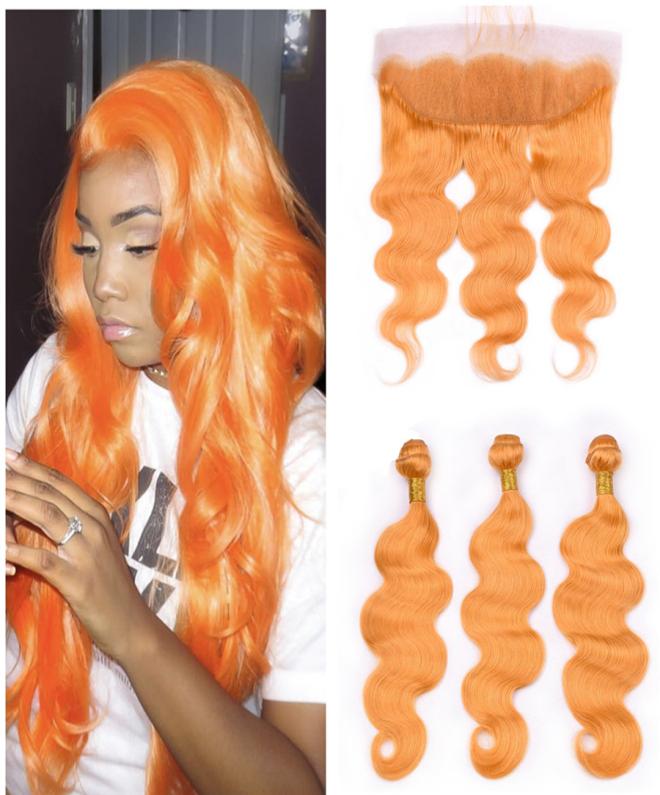 

Orange Human Hair Bundles With Frontal Closure Virgin Malaysian Virgin Hair Extensions Orange Hair Bundle 3Pcs Deals With Lace Fro4046850