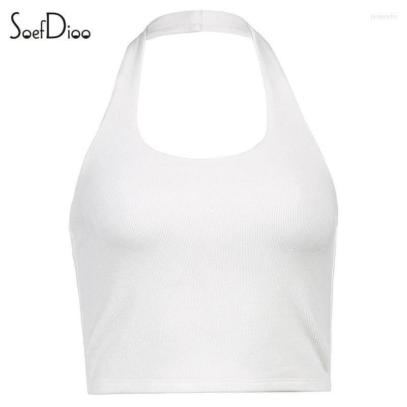 

Women's Tanks Soefdioo Solid Concise Ribbed Knit Halter Backless Sleeveless Cropped Tank Top Women 2023 Summer Y2K Female Causal Vest, Black