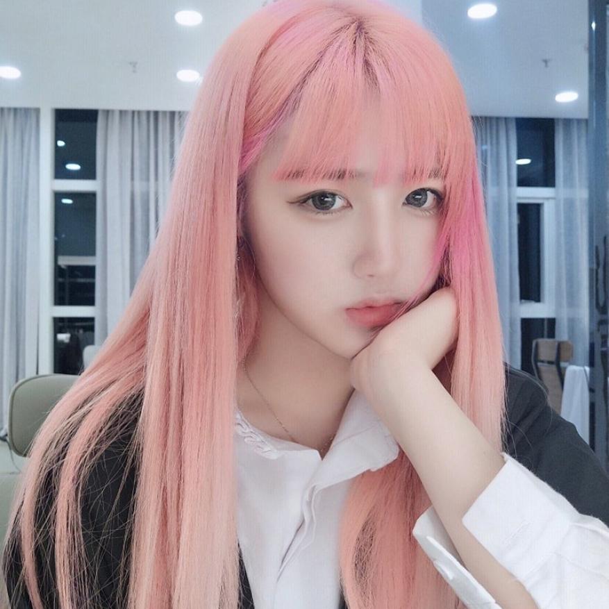 

New Korean pop girl bangs wig Long Straight Hair Wig Full Headset pink brown black wigs9687998