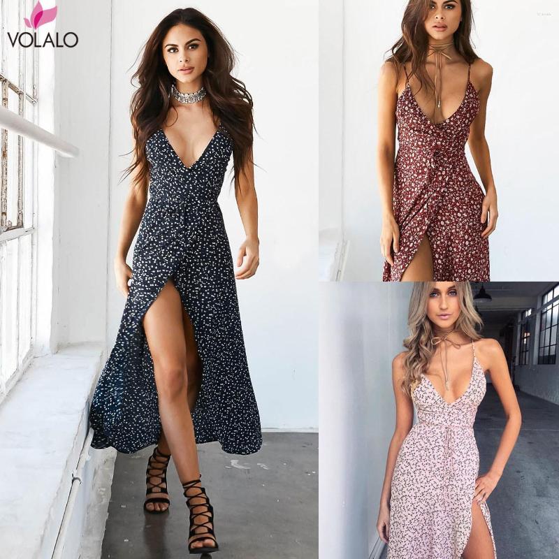 

Casual Dresses 2023 Women Boho Polka Dot Summer Beach Long Dress Sexy Evening Party V-Neck Split Maxi Red Fashion Floral Vestidos, Black