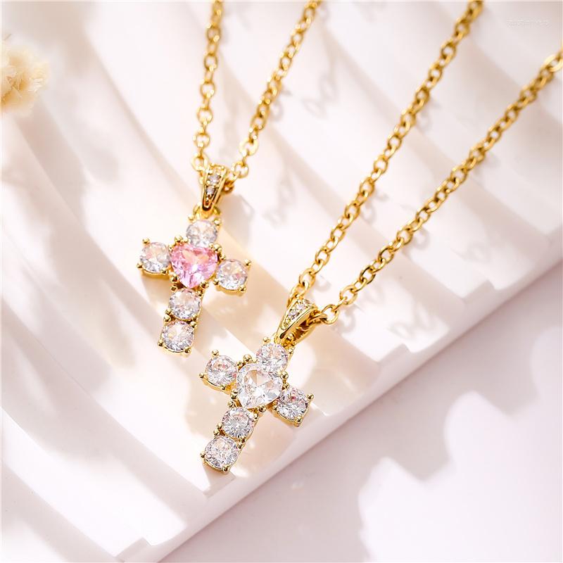 

Chains HECHENG Exquisite Fashion Sparkling Crystal Zircon Cross Pendant Necklace For Women Girls Heart Thin Chain Choker Jewelry