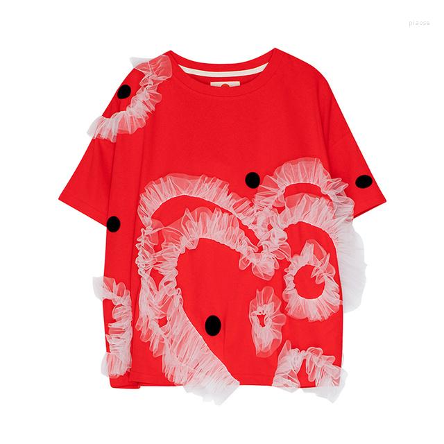 

Women' T Shirts Red Polka Dot Loose Large Size Original Japanese Short-sleeved T-shirt Female Was Thin Summer 192649