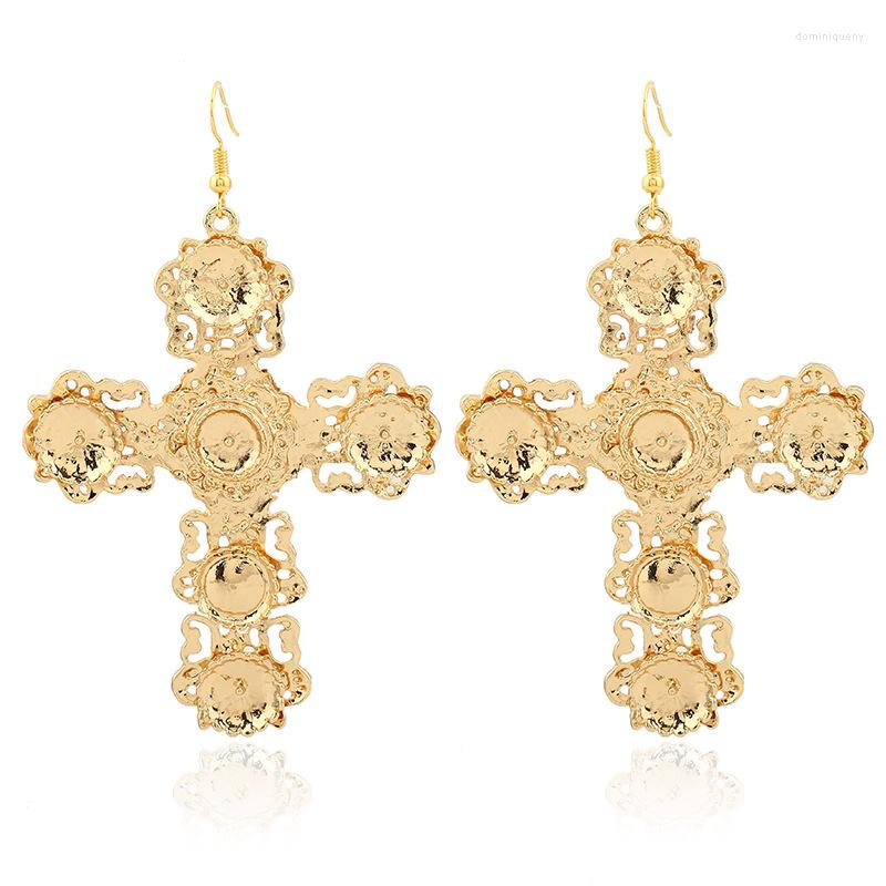 

Dangle Earrings Vintage Big Silver Plated Gold Cross Drop For Women Religion Bohemian Large Long Jewelry Brincos