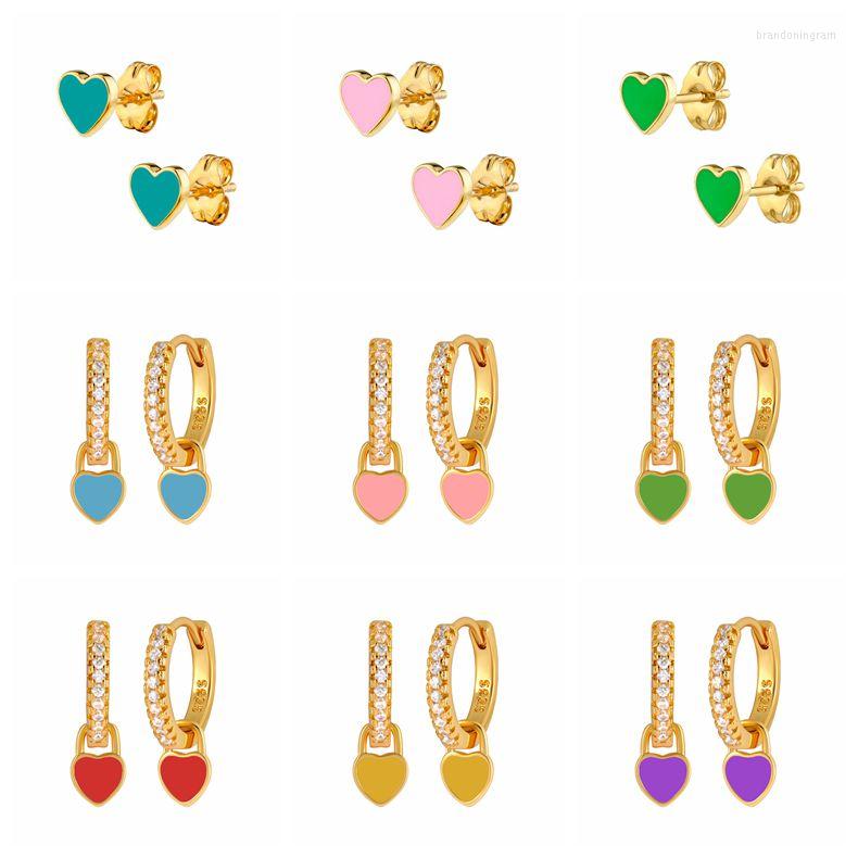 

Stud Earrings 925 Sterling Silver Ear Needle Enamel Heart For Women Korean Trendy Pendant Hoop Valentine's Day Present
