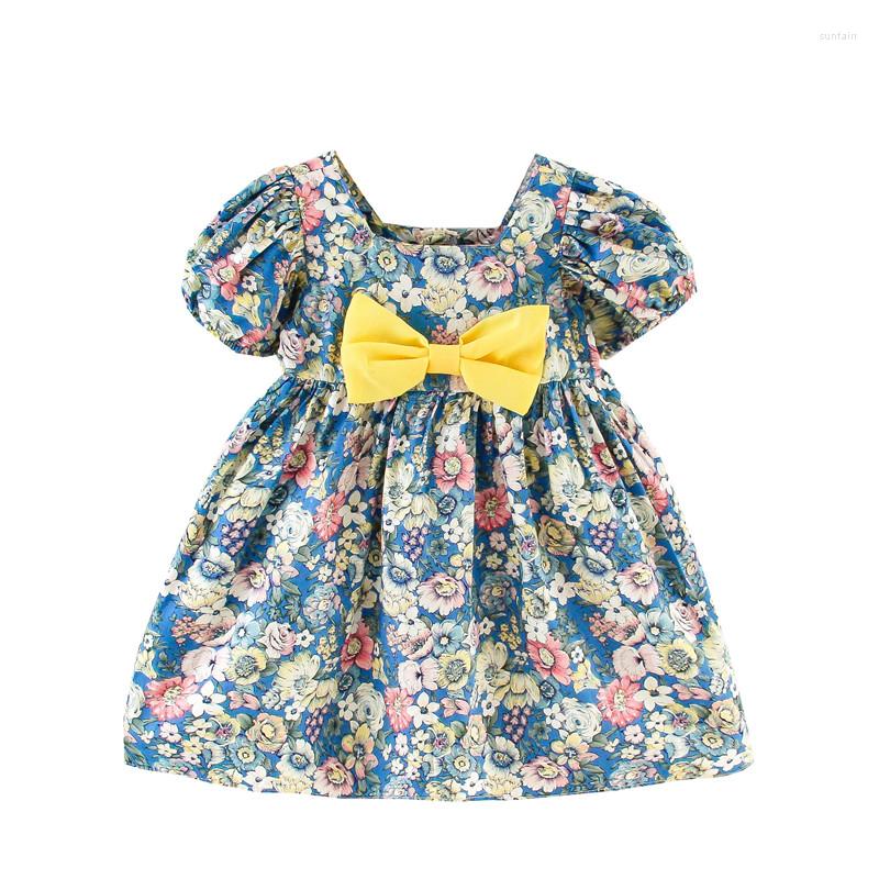 

Girl Dresses Girls Dress Summer Children Wear Princess Puff Sleeve Bowknot Retro Style Floral Baby Birthday Party, Beige