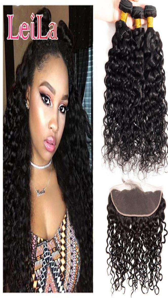 

Indian Virgin Human Hair 8A Water Wave Bundles With Lace Frontal Pre Plucked Baby Hair Wet And Wavy 830inch Indian Natural Color 1111528