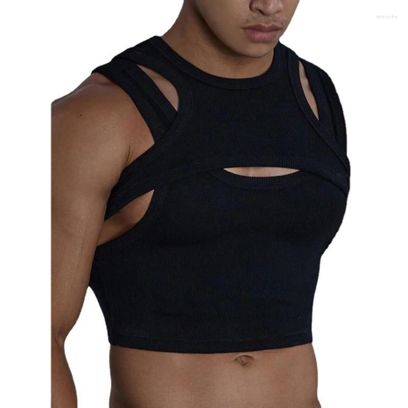 

Men' Tracksuits Streetwear Men Vest Set Fashion Sexy Irregular Suspender Tank Top Two-piece Summer Ropa Para Hombre, White