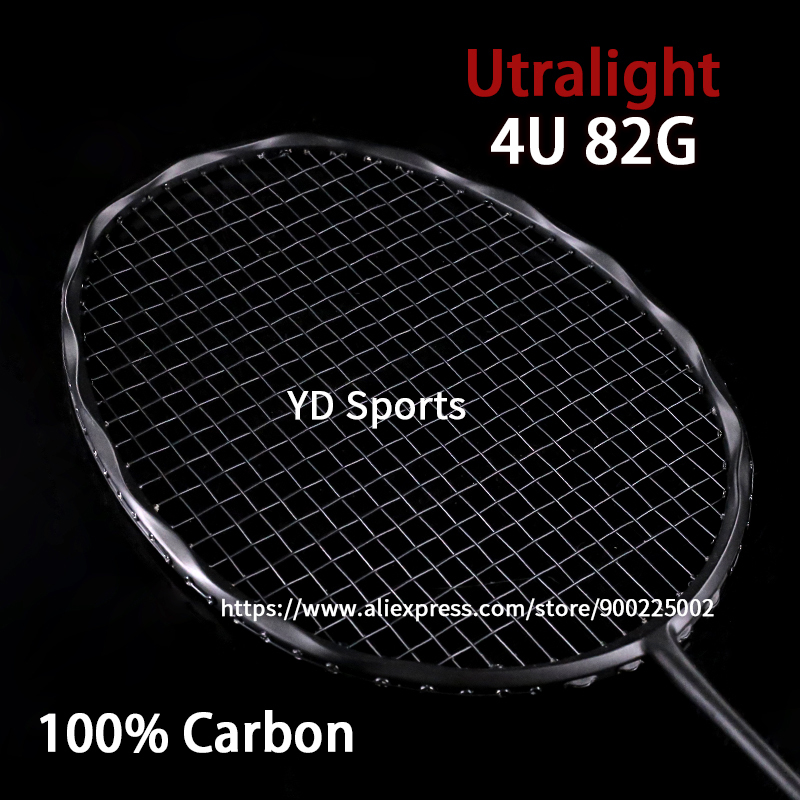 

Badminton Rackets Black Full Carbon Fiber Ultralight 4U 82g Strung Racket 2230LBS Professional Training Racquet Padel Speed Bag 230629