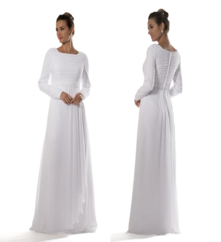 

Temple Long Modest Bridesmaid Dresses With Long Sleeves White Chiffon Brides Temple Reception Dresses Informal Custom Made Custom 7257661