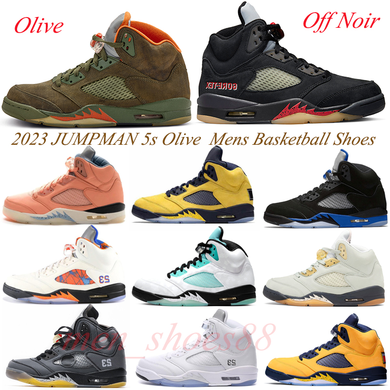 

Olive Mens Basketball Shoes 2023 JUMPMAN 5s Bluebird Crimson Bliss Off Noir Racer Blue Trainers Sneakers size 40-47, Space