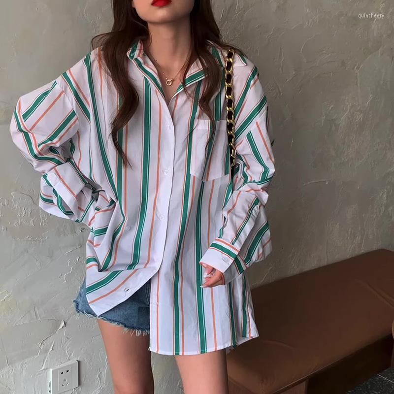 

Women's Blouses Autumn Shirt Simple Design Loose Wild Color Matching Stripes Long Sleeve Temperament Blouse, Picture color
