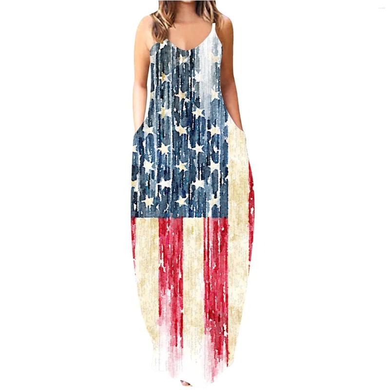 

Casual Dresses Independence Day Sexy Halter Long Dress Fashion Print Loose And Stylish