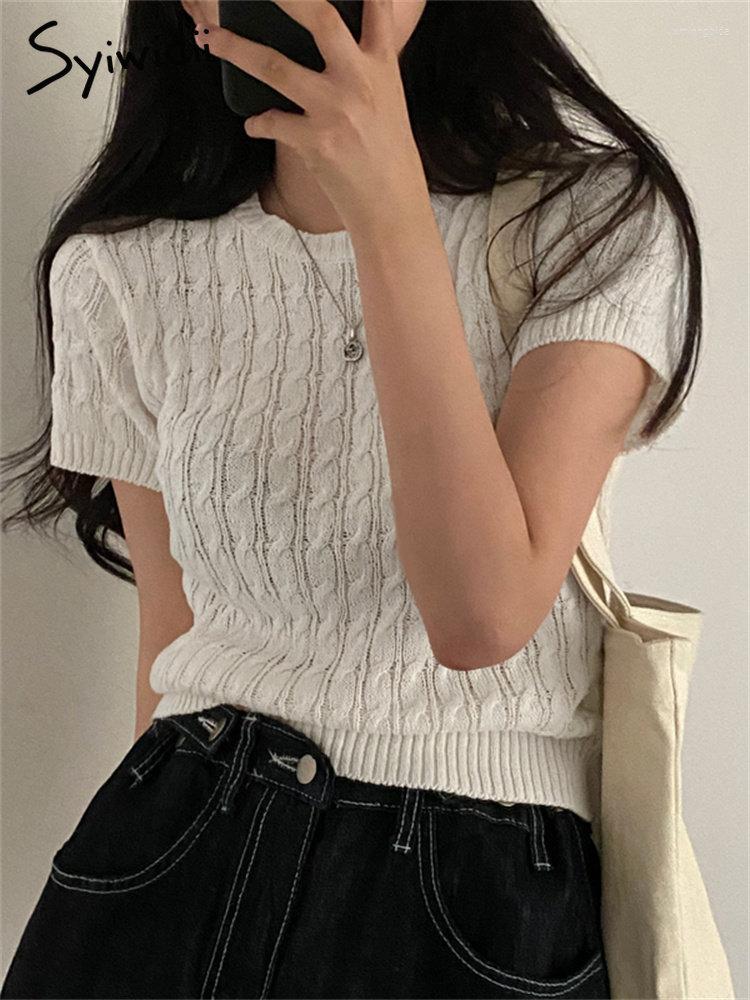 

Women's T Shirts Syiwidii Vintage Criss Cross Shirt For Women 2023 Korean Fashion Slim Short Sleeve Tee Ladies Casual O Neck Crop Top, Black