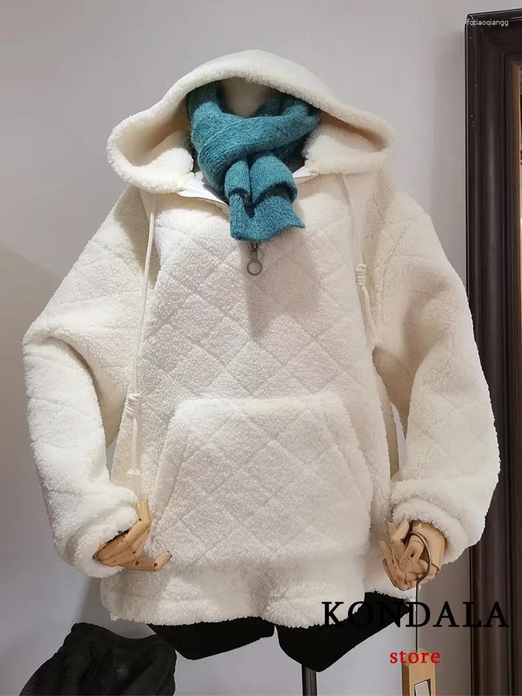

Women's Hoodies KONDALA Winter Casual White Lambswool Hooded Sweatshirts Women Long Sleeve Oversized Pockets Pullovers Zipper Thick Tops, Green