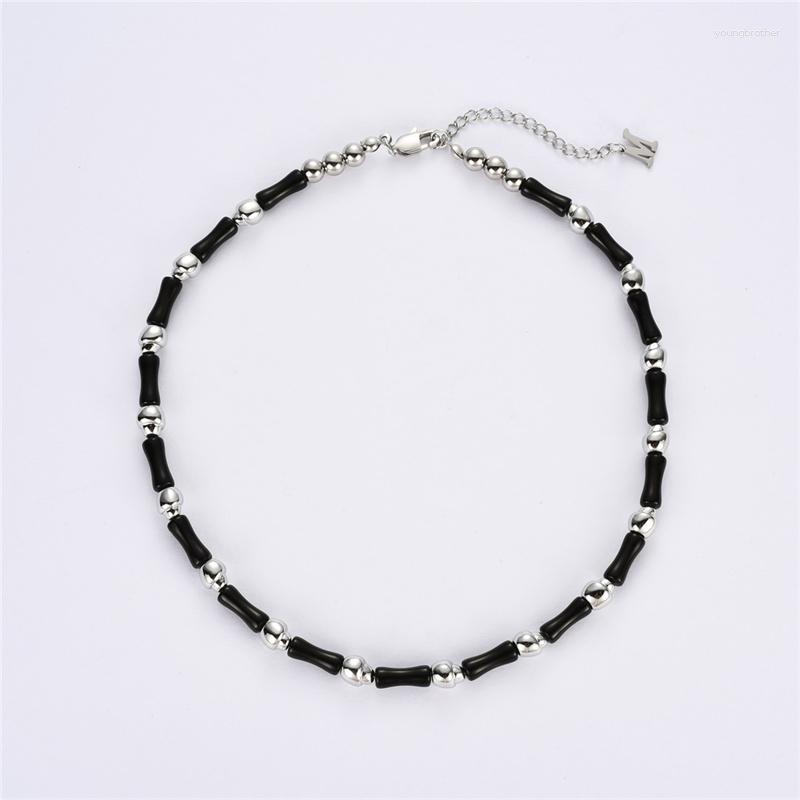 

Chains INS Bamboo Black Agate Jewel Beaded Necklace With European American Light Luxury Design Charm Collar Chain