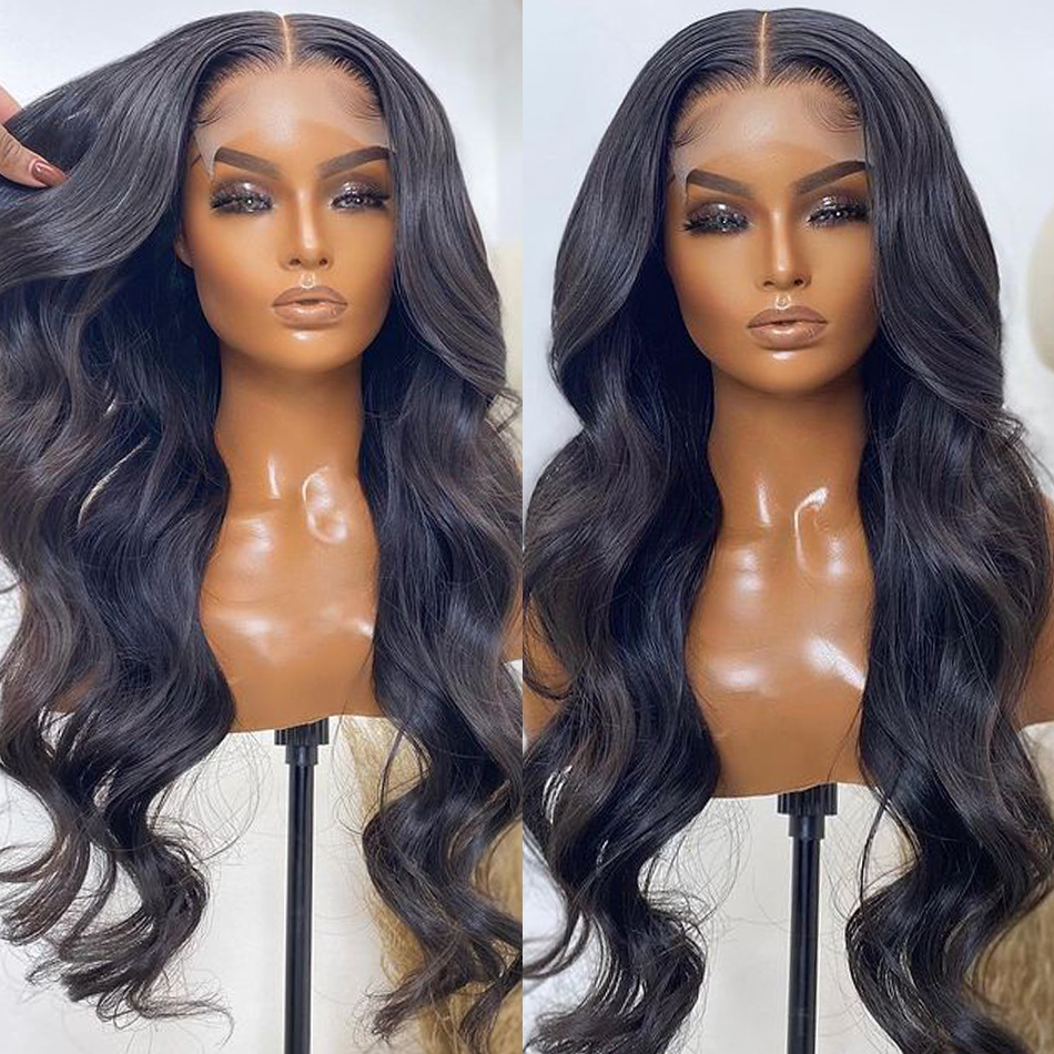 

Fashion Design Body Wave Human Hair Wig 4X4 Closure Lace Wigs for Black Women Pre Plucked 180 Density Brazilian Remy Glueless Wavy Lace Wigs, Natural color