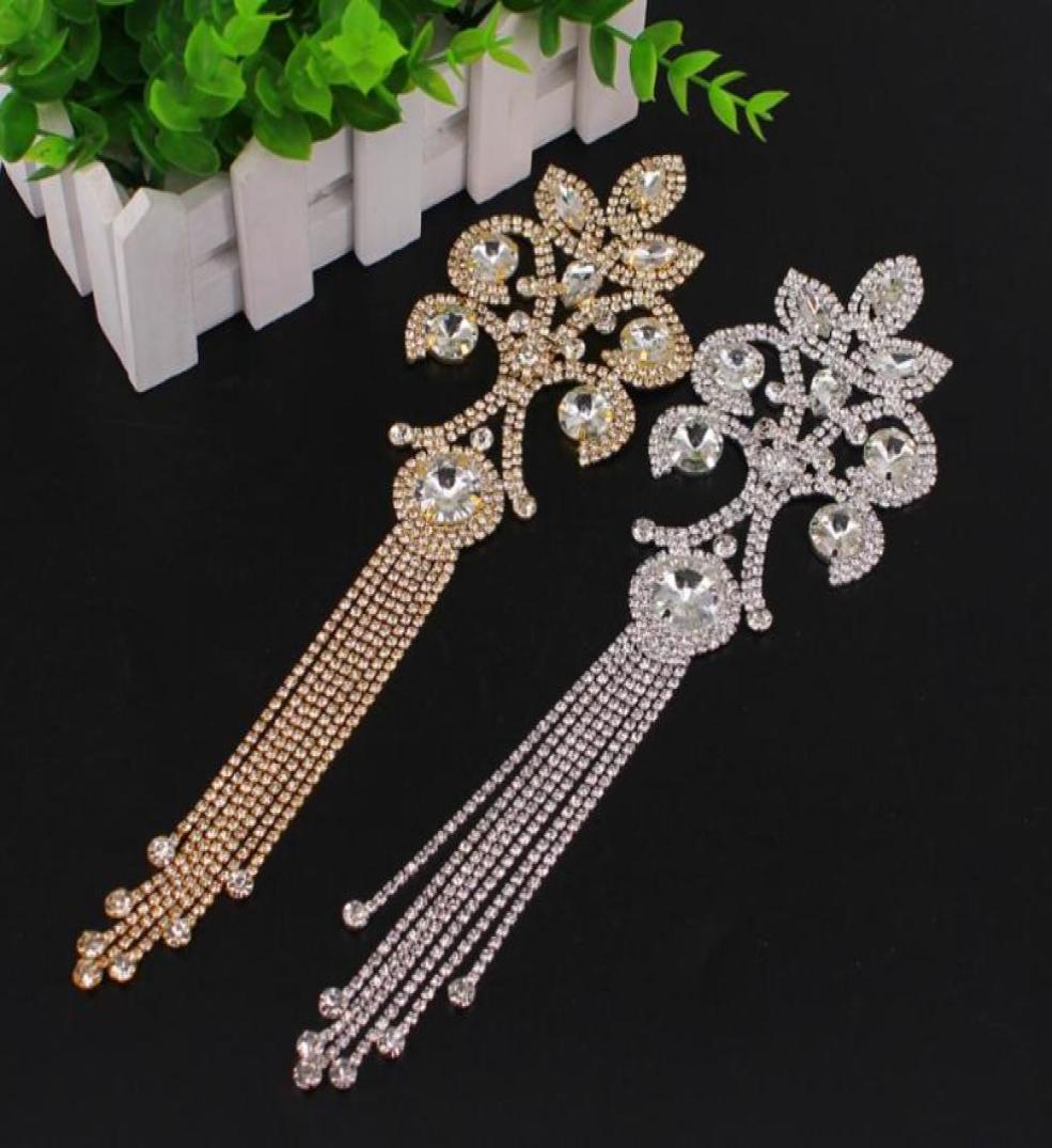 

Wedding Sashes 28x8cm Shoulder Tassel Decoration Sew On Adornment For Hats Dress Accessory AB Color Crystal Applique Rhinestone Ep4612681