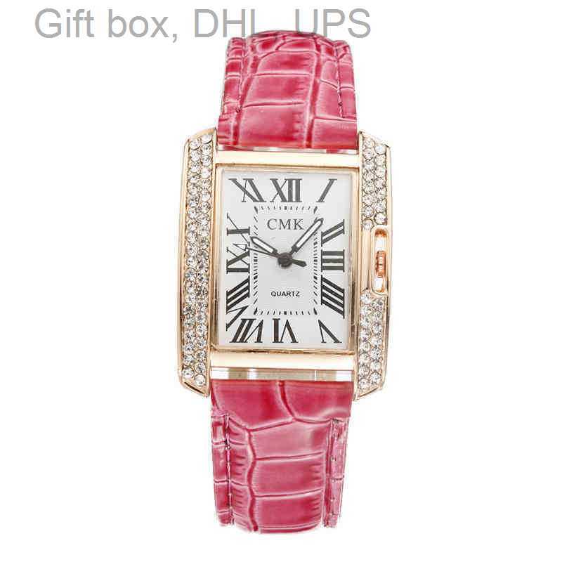 

SUPERCLONE Luxury watch Tank Cart fashion women Fashion rectangular Rhinestone with diamond belt student Watch, Rose red