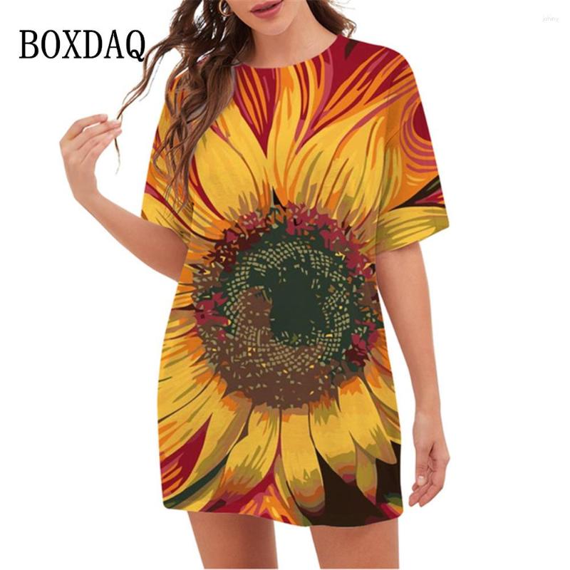 

Casual Dresses Plant Flowers Sunflower 3D Print For Summer 2023 Women Short Sleeve Oversized Dress Loose Ladies Mini Clothing, Ztlyq2043