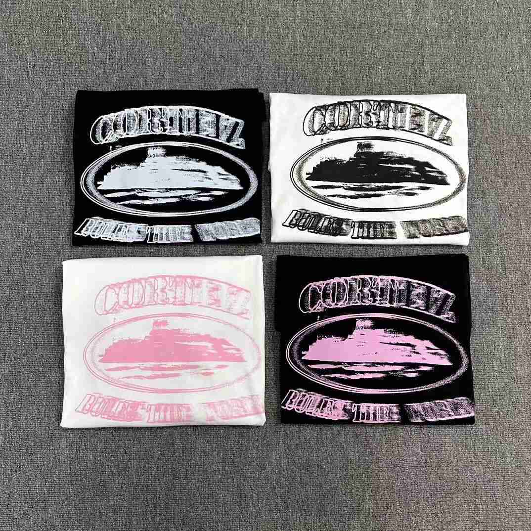 

2023 Cortez Fuzzy Sketch Overlap Print Devil Island Trendy Street T-shirt Beautiful Hip Hop Skateboarding Style Y2OI, Black and white