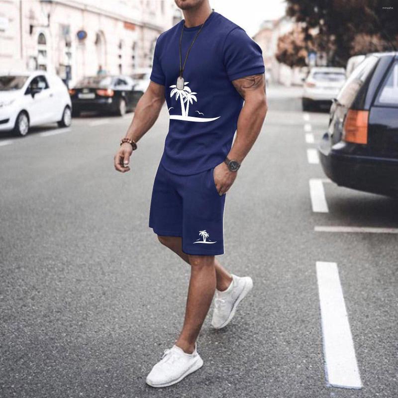 

Men's Tracksuits Coconut-Tree Matching Se Tmen'S Summer 2pcs Casual Sportswear Suit Sets Fitness Tracksuit Short Sleeve Shirt And Shorts Set, Grey