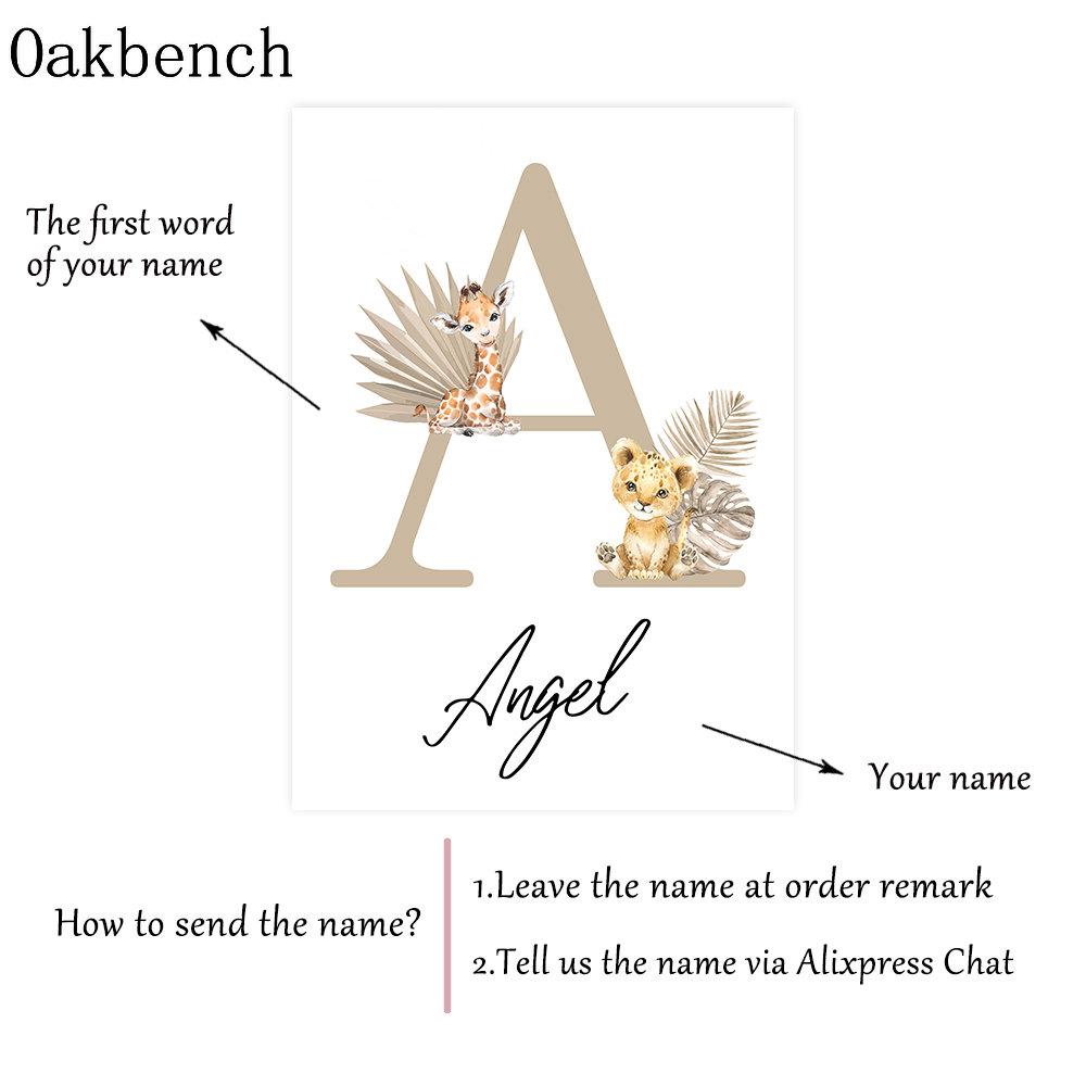 

Dresses Elephant Zebra Wall Pictures Custom Name Canvas Painting Leaf Art Prints Nursery Posters Nordic Posters Baby Kids Room Decor, Blue