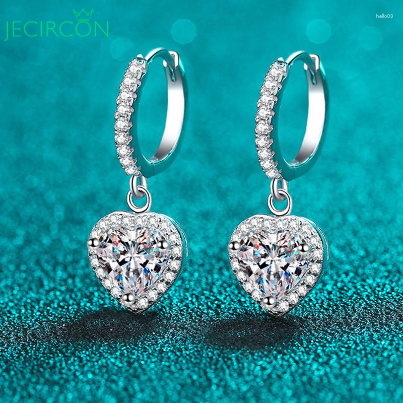 

Stud Earrings JECIRCON Women 925 Sterling Silver Moissanite 1ct Lab Diamond Love Bag Heart Drop Pt950 Gold Plated Jewelry