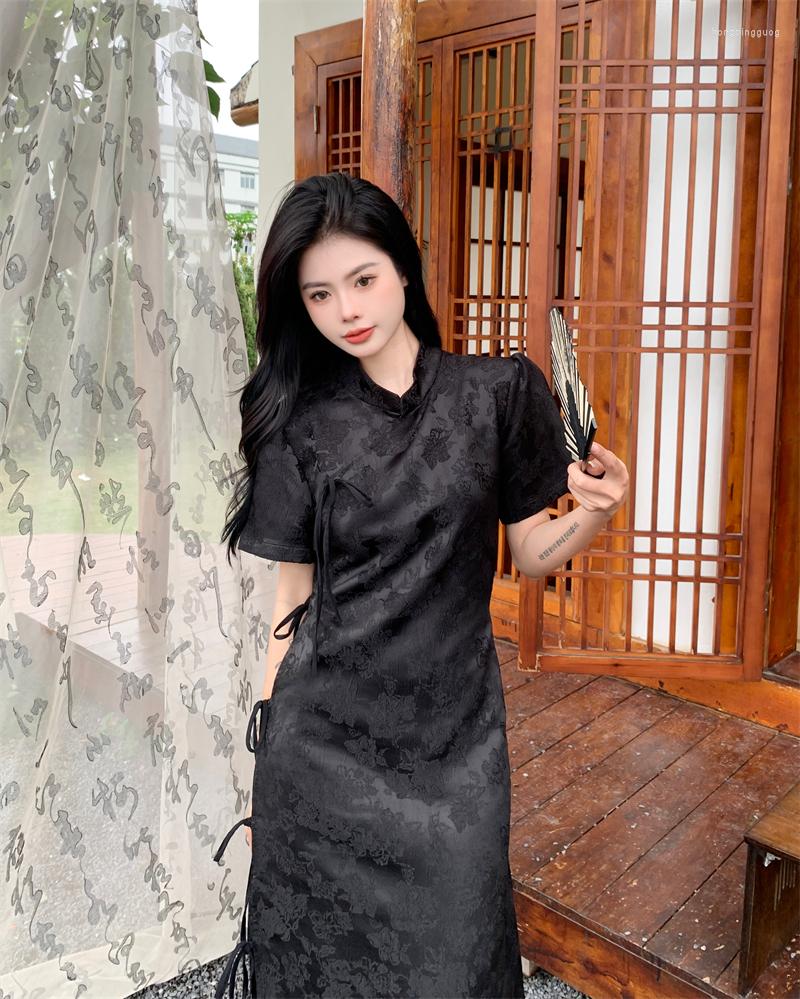 

Party Dresses Large Size Ladies' Chinese Style Jacquard Lace Qipao Dress, Black